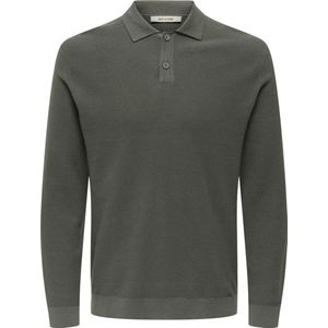 Only & Sons - Onstony Reg 12 - Gebreid Poloshirt - Castor Gray - Lange Mouwen