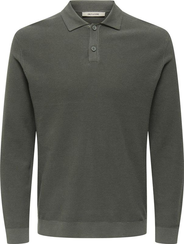 Only & Sons - Onstony Reg 12 - Gebreid Poloshirt - Castor Gray - Lange Mouwen