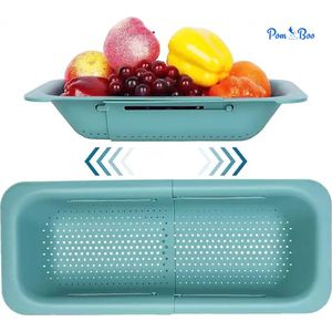 Verstelbare keuken vergiet/zeef | 34,5 tot 48 cm uitschuifbaar | Zeef keuken | Kunststof | Blauw
