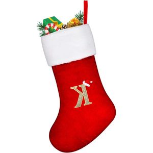 Thelau - Personaliseerbare Kerstkousen met Monogram in Groot Formaat - Rode Geborduurde Kousen voor Kerstversiering en Cadeau - Hangende Kerstsokken voor Open Haard (K)