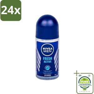 Nivea - Fresh Active Roll-On - Antiperspirant - 48 Uur Lang Werkend - 50 ml - Voordeelverpakking - 24 stuks - NIVEA MEN deodorant - Antitranspirant