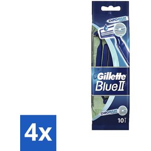 4 x Gillette - Blue 2 - Wegwerpscheermesjes - Chromium Coating - 10 Scheermesjes - Wegwerpscheermesjes - Scheermesjes - Gillette Blue 2 - Scheermesjes Voor Mannen - Comfortabele Scheerbeurt