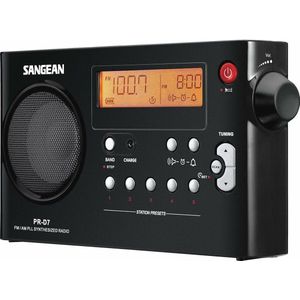 Sangean PR-D7 Portable Radio (FM/MW Tuner, Headphone Jack, Wake Up Function, Main/Battery Operation) Black