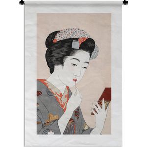 Wandkleed - Wanddoek - Vrouw - Kimono - Make up- Japan - Vintage - 60x90 cm - Wandtapijt