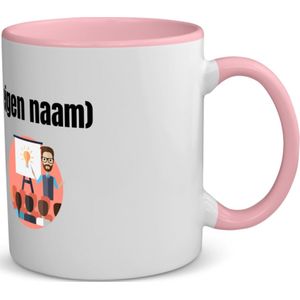 Akyol - docent met studenten met eigen naam koffiemok - theemok - roze - Docent - meesters of juffen - collega's - verjaardag - afscheidscadeau - geschenk - kado - 350 ML inhoud