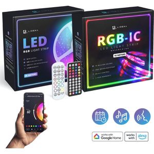 Lideka® LED Strip Verlichting 30 meter - RGB 20 meter + RGBIC 10m - Dreamcolor - 16 miljoen kleuren - Hoogste helderheid - App bediening