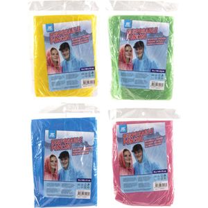 ''Jono Toys - Regenponcho Eenmalig Gebruik, 4 stuks – 76x140x35 cm – 4 Kleuren: geel, groen, blauw, roze – Compact & Handig voor Onderweg - Regenpak - Regenponcho - Regenponcho volwassenen''