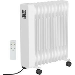 Olieradiator - Oliegevulde Radiator - Elektrische - Kachel - Verwarming - Heater - Wit - 2500 Watt - VerrijdbaarWit