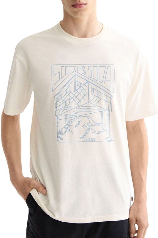 Scotch & Soda - T-shirt - Beige - Heren - Relaxed Fit