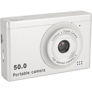Digitale camera, HD CCD microcamera met 8x zoom, compacte camera met dubbele lens aan voor- en achterkant, vlog-selfiecamera voor jongens en meisjes - 32G geheugenkaart (grijs-zilver)