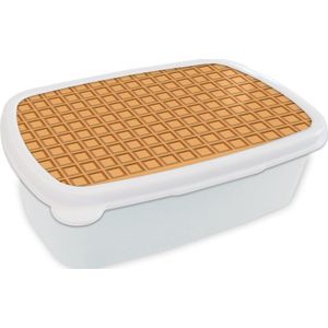 Broodtrommel Wit - Lunchbox - Brooddoos - Wafel - Bruin - Structuur - Design - 18x12x6 cm - Volwassenen