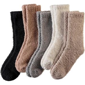 Fleece pantoffels voor dames - 5 paar - Microvezel - Zachte en comfortabele winterfleece sokken - Warme slaapsokken - Koraalfleece sokken - Dikke, zachte warme sokken - Slaapkamer vloersokken - Warme dikke, antislip fleece sokken