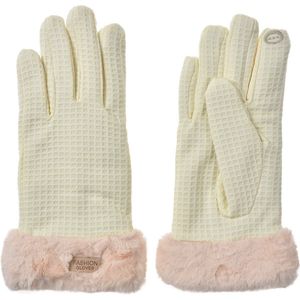 Clayre & Eef Handschoenen met imitatiebont 9x23 cm Beige Polyester