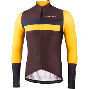 Nalini - Heren - Fietsshirt - Lange mouwen - Wielrenshirt - Najaar - Winter - STELVIO LS JERSEY - CHOCOLATE/YELLOW - M