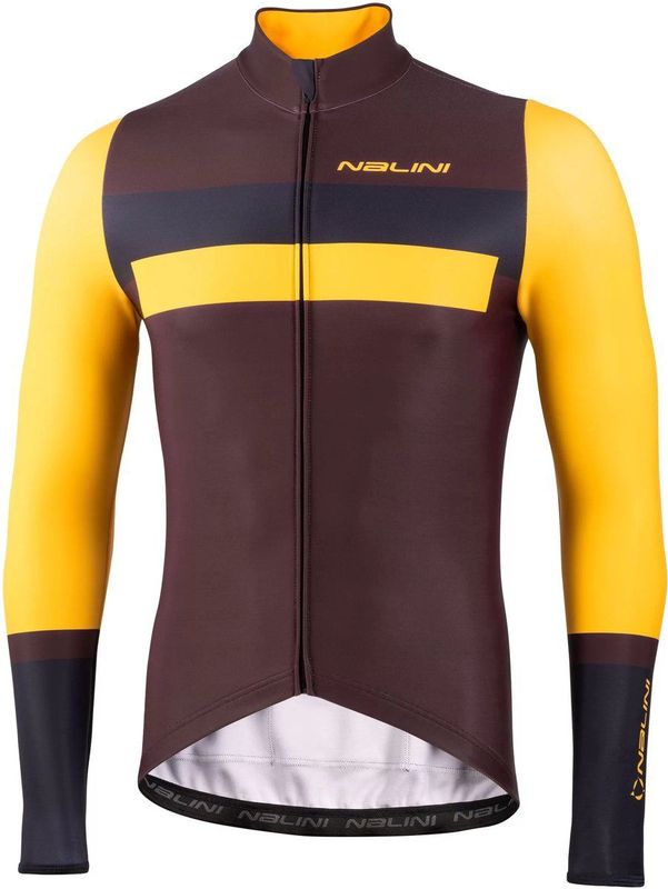 Nalini - Heren - Fietsshirt - Lange mouwen - Wielrenshirt - Najaar - Winter - STELVIO LS JERSEY - CHOCOLATE/YELLOW - M