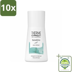 10 x Therme - Sensitive 24H Spray - Product - Verzorgend - Verfrissend - 75ml - Grootverpakking - Anti-transpirant - Deodorant - Gevoelige Huid - 24 Uur Bescherming - Verzorgende Deodorant