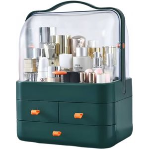 Janse® Luxe make-up organizer XL Groen - Skincare organizer transparant - Make-up koffer met lades - Opbergdoos met handvat - Beauty organizer voor onderweg - Parfum - Cosmetica - Nagellak opbergbox - Beautycase - Sieraden - Organiseren