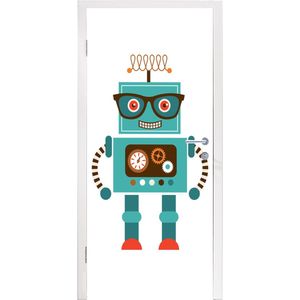 Deursticker kids - Sticker voor jongens - Kinderkamer decoratie - Robot - Bril - Tandwielen - Gezicht - Jongens - Kids - 80x215 cm