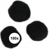 180x zwarte knutsel pompons 15 mm - hobby balletjes