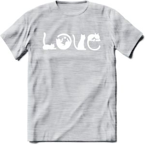 Cat Love - Katten T-Shirt Kleding Cadeau | Dames - Heren - Unisex | Kat / Dieren shirt | Grappig Verjaardag kado | Tshirt Met Print | - Licht Grijs - Gemaleerd - XXL