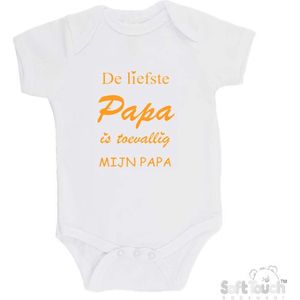 100% katoenen Romper ""De liefste papa is toevallig mijn papa"" Unisex Katoen Wit/mosterd Maat 62/68