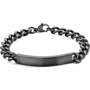 Frank 1967 7FB-0523 stalen Plaat Armband - Heren - 9,2 mm Breed - 21 cm lengte - Gourmette - Staal - Geborsteld - Zwart