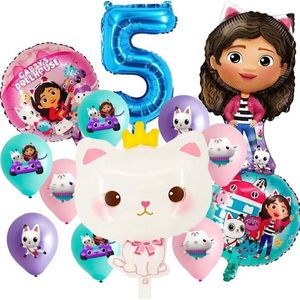 Gabby's Dolhouse - 5 Jaar - Ballonnenset - 13 Stuks - Gabby's Poppenhuis - Feestversiering - Kinderfeestje - Verjaardagsfeestje - Helium ballon - Roze / Paarse / Blauwe Ballon