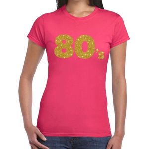 80's goud glitter t-shirt roze dames - Jaren 80/ Eighties kleding XXL