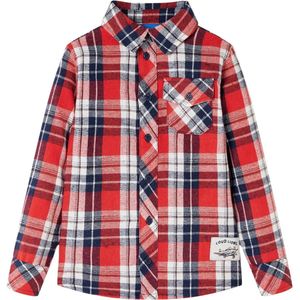 vidaXL - Kinderoverhemd - geruit - 104 - rood - en - marineblauw