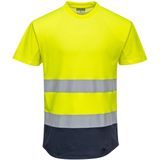 Tweekleurig Mesh T-shirt maat L, Yellow/Navy