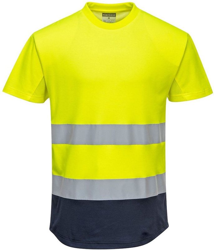 Tweekleurig Mesh T-shirt maat L, Yellow/Navy