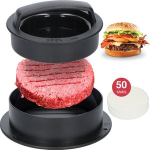Hamburgerpers BBQ Accessoires - Hamburger Pers Maker - Burger Press - Hamburgermaker - Burgerpers - Inclusief 50 Hamburger wax papiertjes