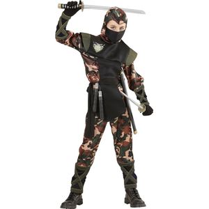 Widmann - Leger & Oorlog Kostuum - Ninja Soldaat Camouflage - Jongen - Groen - Maat 158 - Carnavalskleding - Verkleedkleding