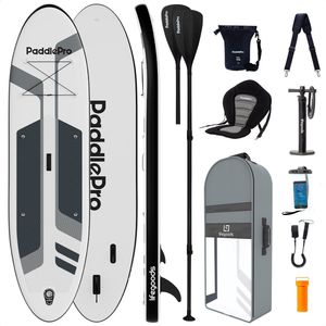 LifeGoods PaddlePro SUP Board - Luxe Set - met Zitje - Opblaasbaar Paddle Board - Max. 150KG - 320x81cm - Wit