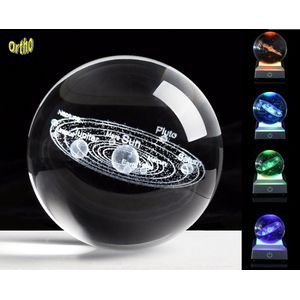 Ortho® - Luxe Zonnestelsel Kristallen bol - Wereldbol - Astrologie - Educatieve decoratie - Led lamp - Nacht lamp - Bureau accessoire - Tafeldecoratie - 3D Miniaturen Zonnestelsel