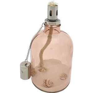 Deco olielamp - Met Wit Zand En Schelpen - 22 x 11 cm - Peach