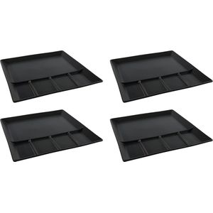 Fondueborden / Gourmetborden / BBQ-borden - 5 vakken - Zwart - 24 x 24 cm - 4 stuks