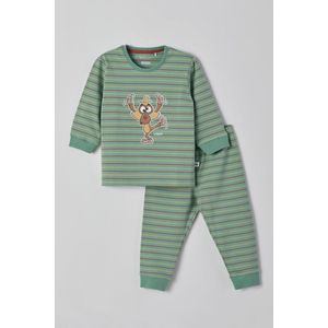 Woody - Unisex Pyjama - zeegroen fijn gestreept - mandril - 221-3-PZL-Z/978 - 1m