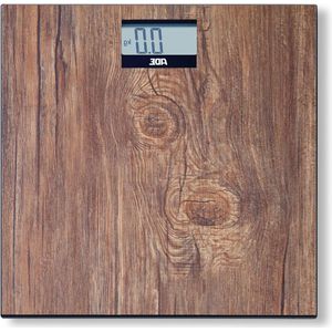 Weegschaal - Personenweegschaal Digitale weegschaal met groot verlicht display - houtlook antislip veiligheidsglas