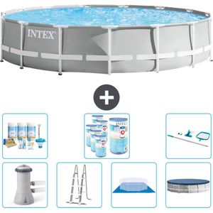 Intex Rond Prism Frame Zwembad - 457 x 107 cm - Grijs - Inclusief Pomp - Ladder - Grondzeil - Afdekzeil Onderhoudspakket - Filters - Schoonmaakset