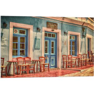 WallClassics - Vlag - Grieks Café - 75x50 cm Foto op Polyester Vlag