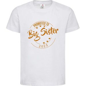 Shirt Aankondiging zwangerschap Promoted to Big Sister 2025 | korte mouw | Wit/tan | maat 110/116 zwangerschap aankondiging bekendmaking Baby big sis sister Grote Zus
