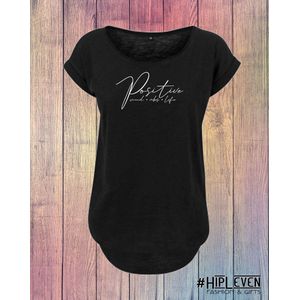 Shirt met print Positive, mind, vibes, life | zwart / S (36)