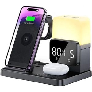 6-in-1 Oplader Stand - Voor Apple Devices - Inclusief Wekker en Lamp
