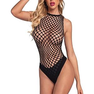 Mesh bodysuit voor dames - Sexy ondergoed, kant, transparant, mouwloos, bodycon catsuit