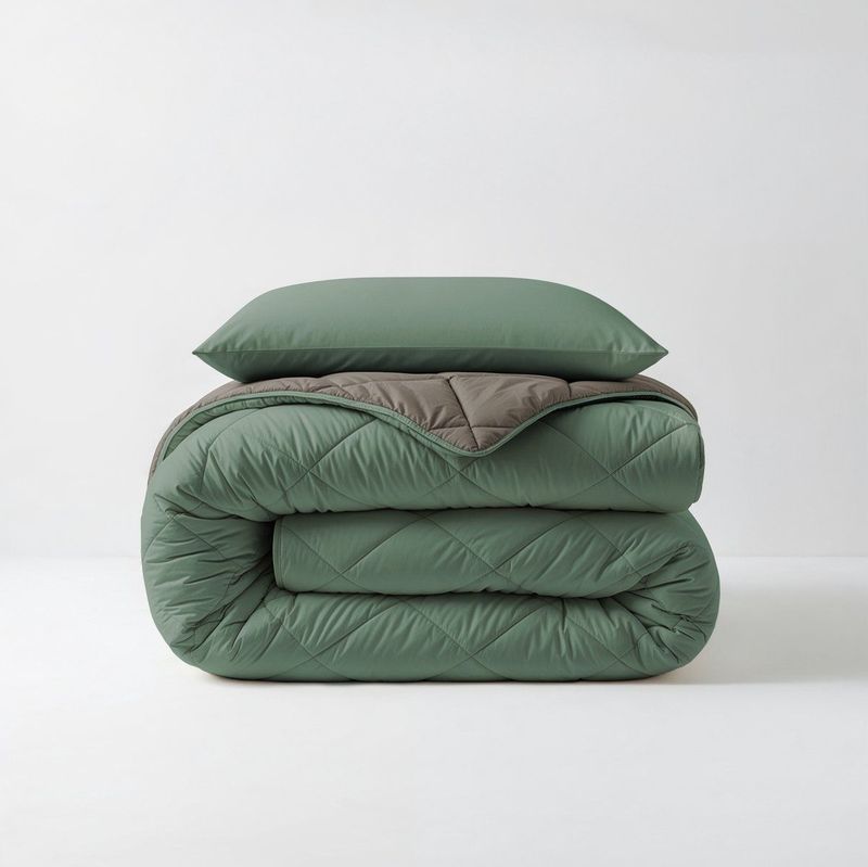 Sleeptime - Diamond - Dekbed zonder Overtrek - Groen/Kaki - Eenpersoons - 140 x 200 - Wasbaar - Inclusief Kussensloop