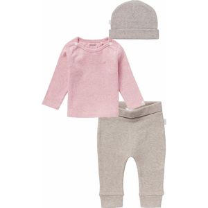 Noppies - Kledingset - 3 delig - Broek Naura Taupe - Shirt Natal Roze - Muts Nevel Taupe - Maat 56