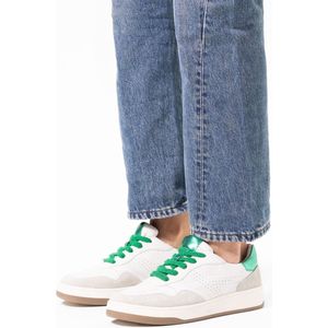 Sacha - Dames - Witte leren sneakers met groene details - Maat 36