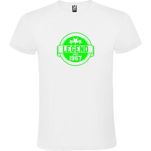 Wit T-Shirt met “Legend sinds 1967 “ Afbeelding Neon Groen Size XS