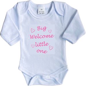 La Petite Couronne Romper Lange Mouw ""Big welcome Little one"" Meisjes Katoen Wit/roze Maat 56